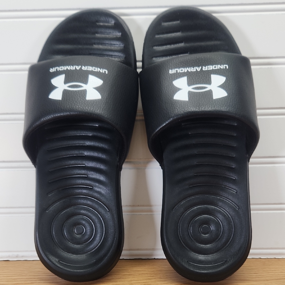 Under Armour Ansa Fixed Black and White Slide Sandals Size 8